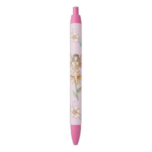Pink Flower Fairy Fantasy Art Black Ink Pen