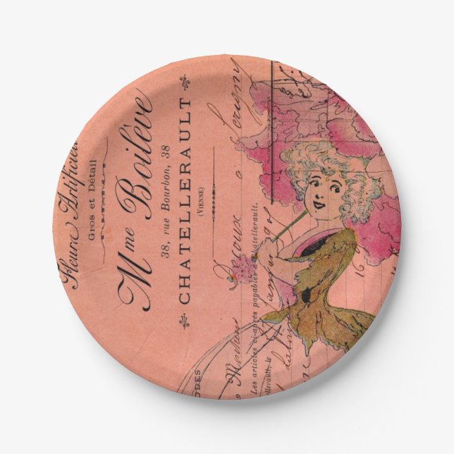 Pink Flower Fairy Paper Plate (Front)