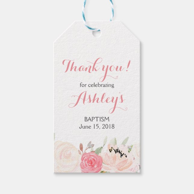 Pink Flower Favour Tag, Gift Tag (Front)