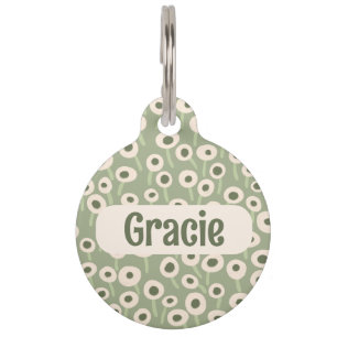 Pink Flower Field with Name and Number - Pet Tag