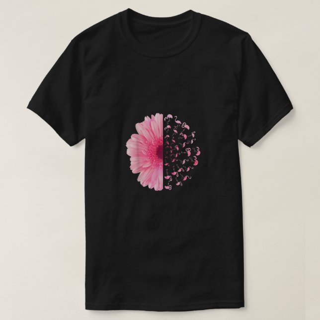 Pink Flower Flamingo Breast Cancer Awareness Month T-Shirt (Design Front)