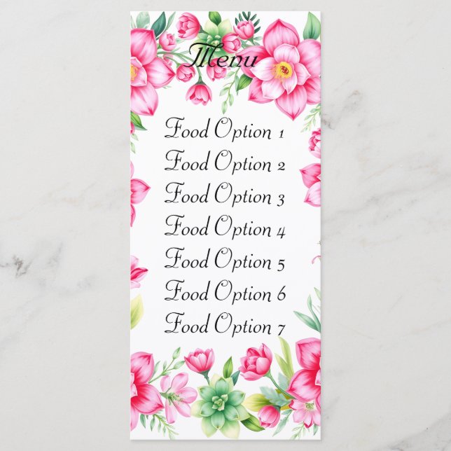 Pink Flower Flat Menu (Front)