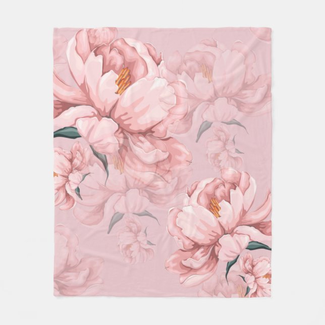 Pink flower fleece blanket (Front)