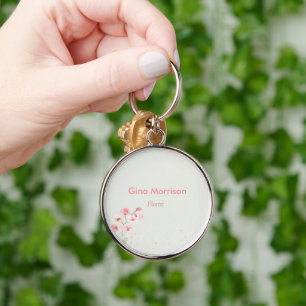 Pink flower floral grey key ring