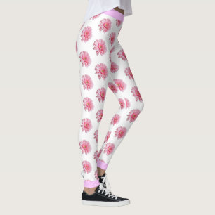 Pink Flower Floral Pattern on WHITE Leggings