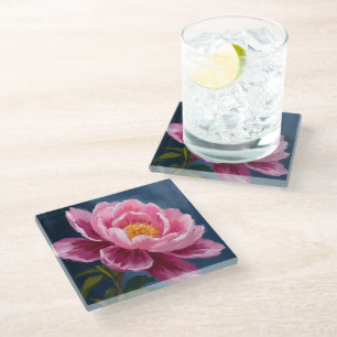 Pink Flower Floral Watercolor Painting Glass Coaster