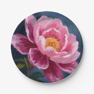Pink Flower Floral Watercolor Painting Paper Plate