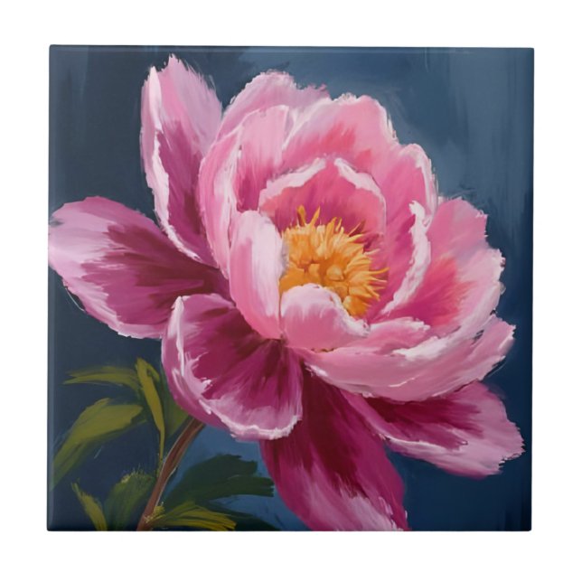 Pink Flower Floral Watercolor Painting Tile (Front)