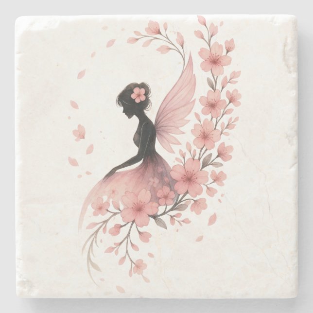 Pink Flower Flower Fairy of Sakura Stone Coaster (Front)