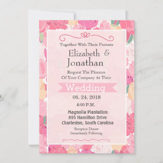 Pink Flower Frame Wedding Invitation