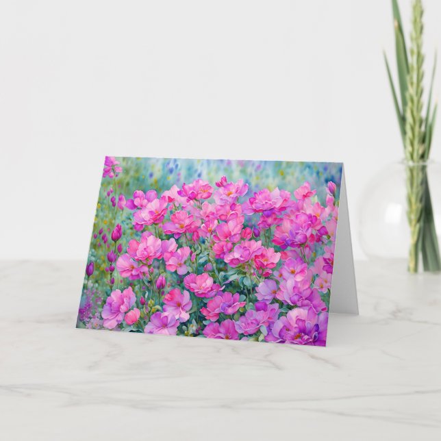 Pink Flower Garden Art Blank Note Card (Front)