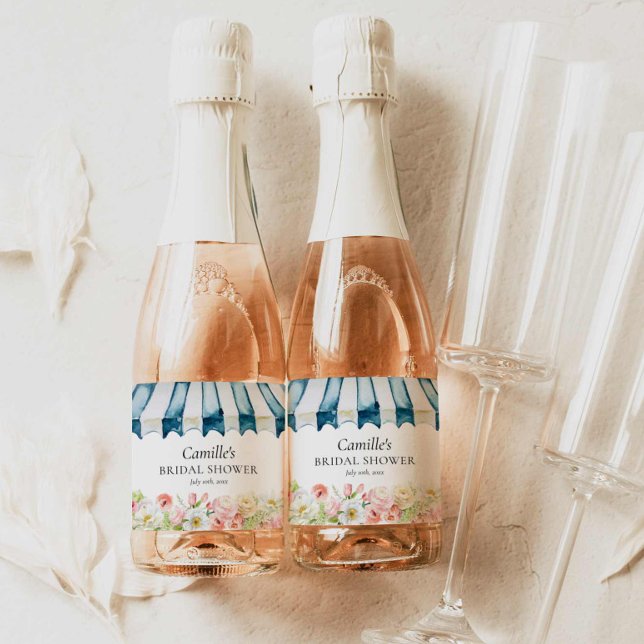 Pink Flower Garden Bridal Shower Sparkling Wine Label (Elegant Garden Bridal Shower Mini Champagne Labels)