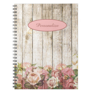 Pink Flower Garden by Wood Fence Personalise Notebook