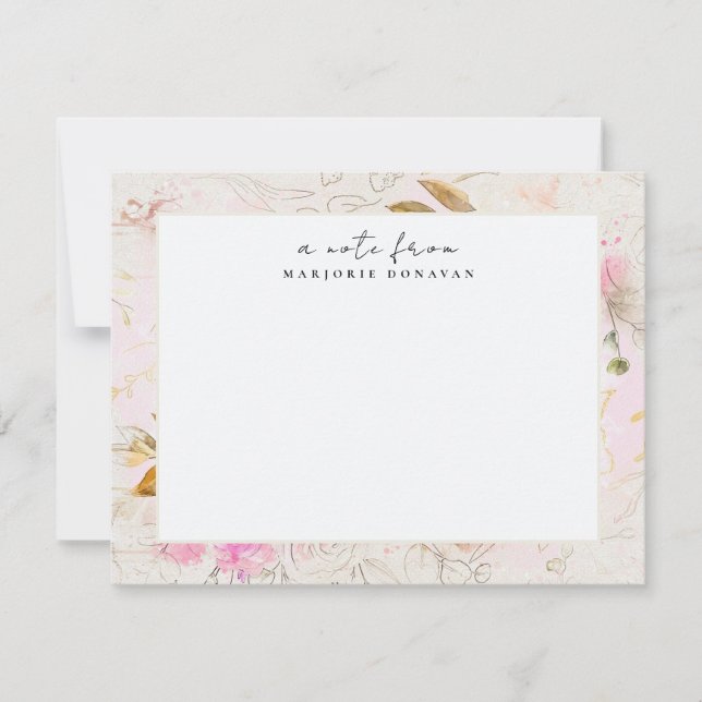 Pink Flower Garden Personalised Stationery Card (Front)