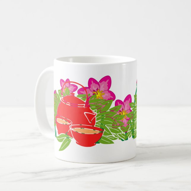 Pink Flower Garden Teapot – Charming Floral  Coffee Mug (Front Left)