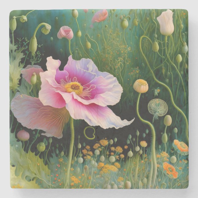 Pink Flower gift box Stone Coaster (Front)