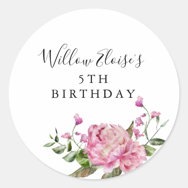 Pink Flower Girl Birthday Favour  Classic Round Sticker (Front)