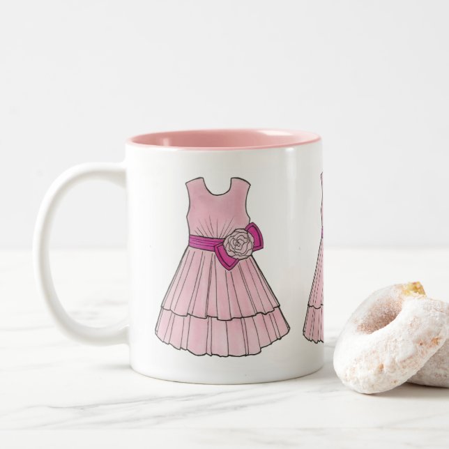 Pink Flower Girl Wedding Party Pageant Dress Mug (With Donut)