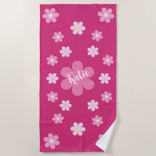  Pink Flower Glam- Beach Towel (Front)