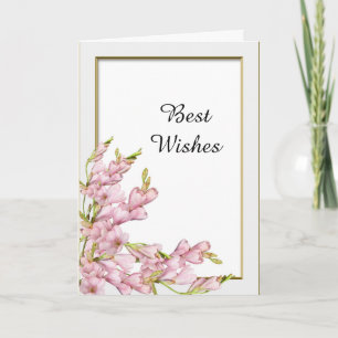 Pink Flower Gold Frame Wedding Congratulations Card