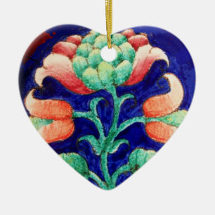 PINK FLOWER Green Blue Floral Heart Ceramic Tree Decoration