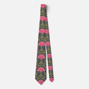 Pink Flower Green Leaf Neck Tie