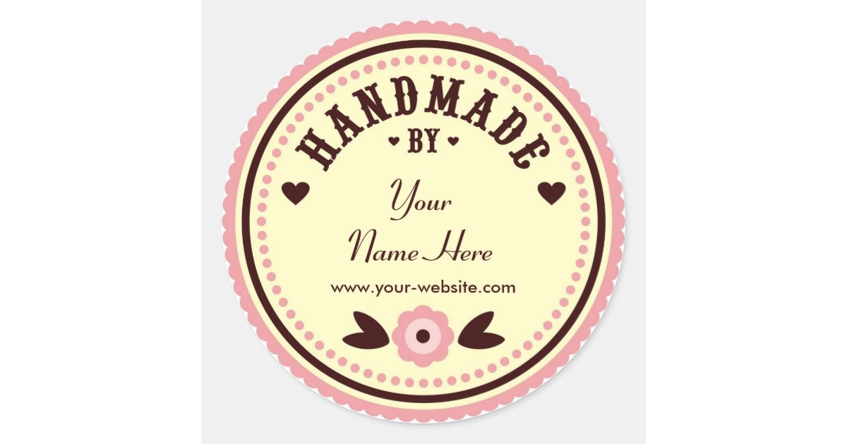 Pink Flower Handmade By Personalised Stickers Zazzle