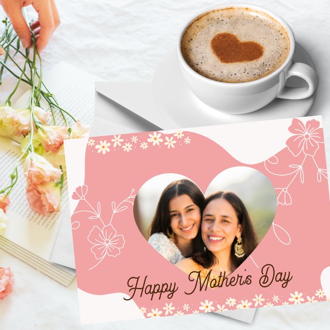 Pink Flower & Heart Shape Photo Mother's Day Card (Creator Uploaded)