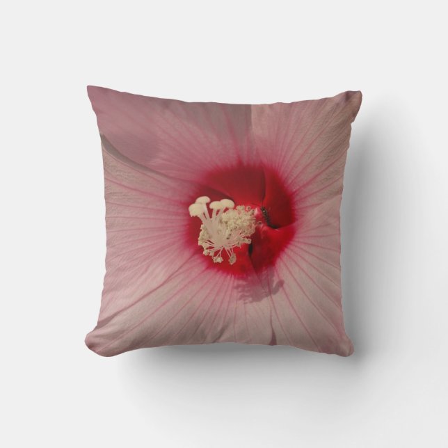 Pink Flower Hibiscus Photo Throw Cushion (Front)