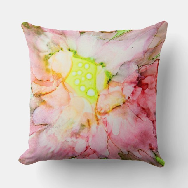 Pink Flower in Alcohol Ink Cushion (Front)