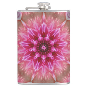 Pink Flower Kaleidoscope Mandala-43895 Hip Flask