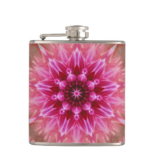 Pink Flower Kaleidoscope Mandala-43895 Hip Flask