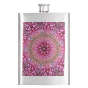 Pink Flower Kaleidoscope Mandala-43895 Hip Flask