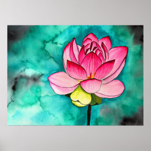 Pink flower lotus fine art watercolor poster