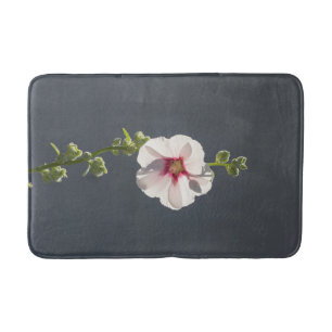 Pink Flower Mallow green leaves on dark grey   Cer Bath Mat