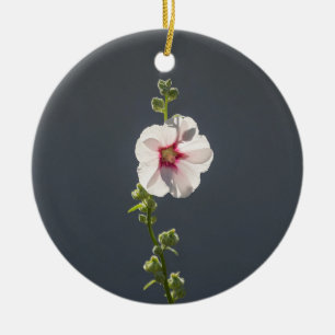 Pink Flower Mallow green leaves on dark grey Ceramic Tree Decoration