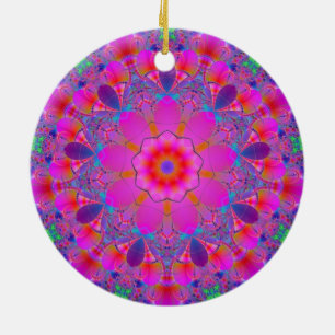 Pink Flower Mandala Ceramic Tree Decoration