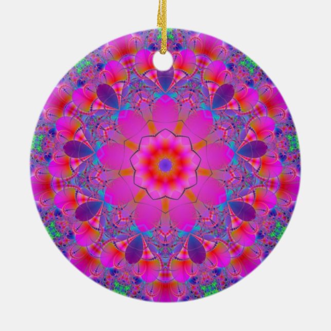 Pink Flower Mandala Ceramic Tree Decoration (Back)