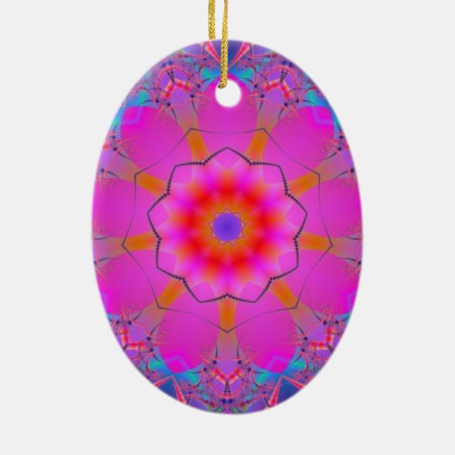 Pink Flower Mandala Ceramic Tree Decoration (Back)
