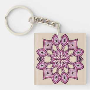Pink Flower Mandala Key Ring