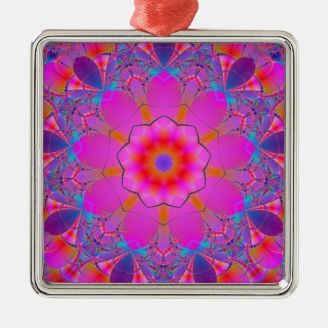 Pink Flower Mandala Metal Tree Decoration (Front)