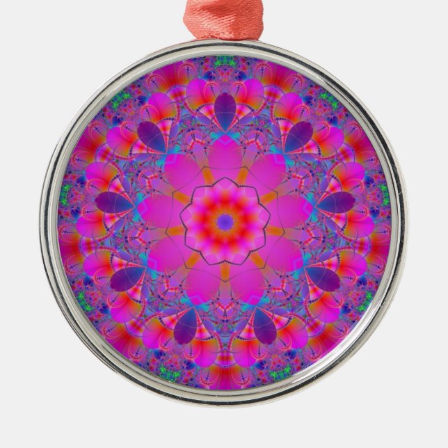 Pink Flower Mandala Metal Tree Decoration (Front)