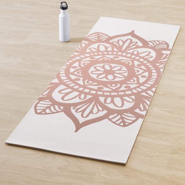 Pink Flower Mandala Rose Gold Yoga Mat (In Situ)