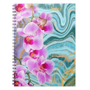 Pink Flower Marble Aqua Purple Personalised Notebook