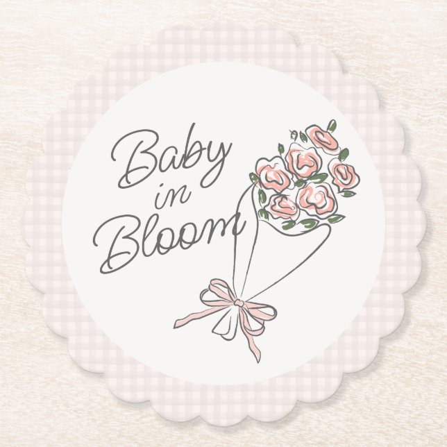 Pink Flower Market Fresh Floral Baby Shower Paper Coaster (Front)