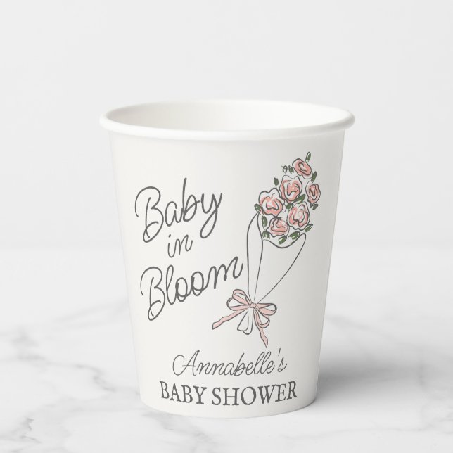 Pink Flower Market Fresh Floral Baby Shower Paper Cups (Back)