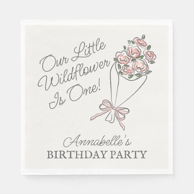 Pink Flower Market Fresh Floral Birthday Napkin (Front)