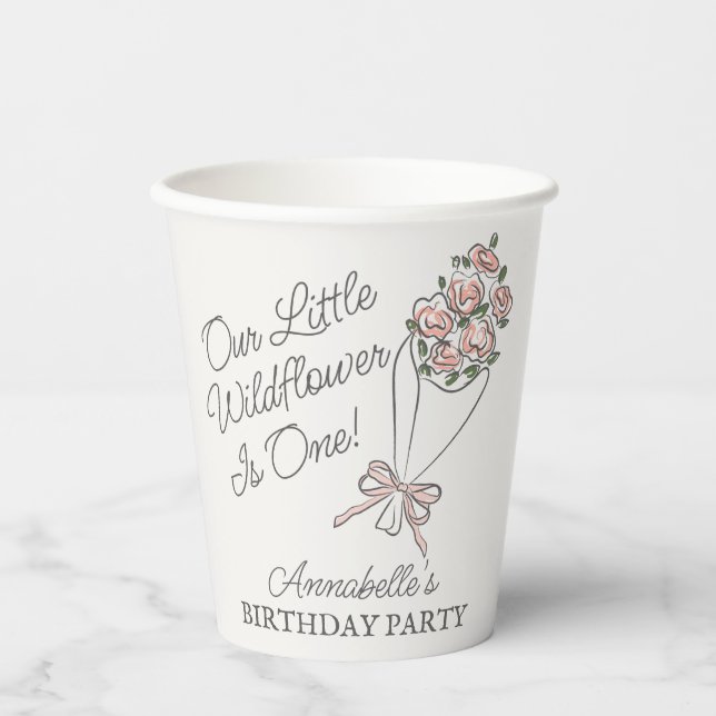Pink Flower Market Fresh Floral Birthday Paper Cups (Front)