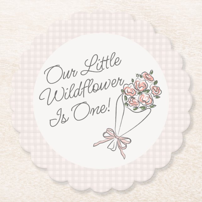 Pink Flower Market Fresh Floral Birthday Party Paper Coaster (Front)