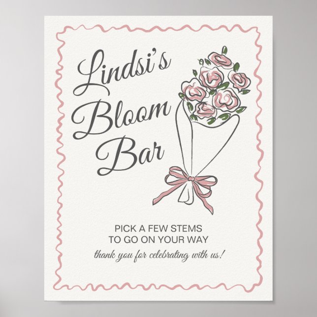 Pink Flower Market Fresh Floral Bloom Bar Sign (Front)